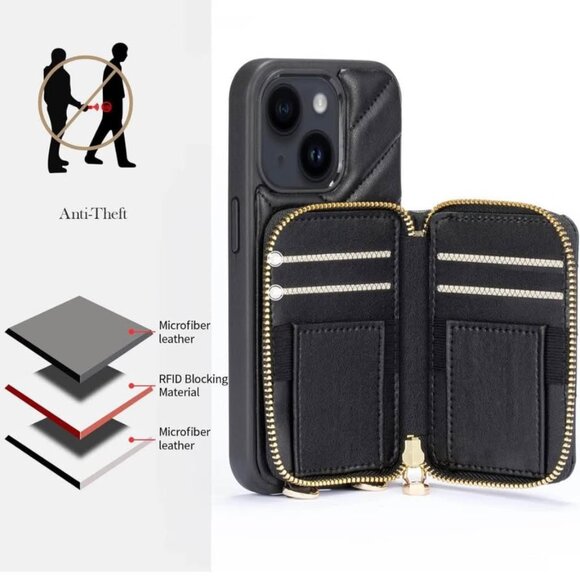 iPhone 13/14 Case Wallet with Card Holder,360 Rotation Ring - Picture 2 of 5